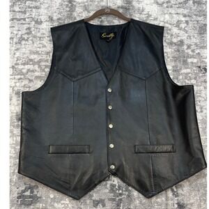 Vtg Scully Men's XXL Leather Vest Black Western Cowboy Rockabilly Ranchwear Goth